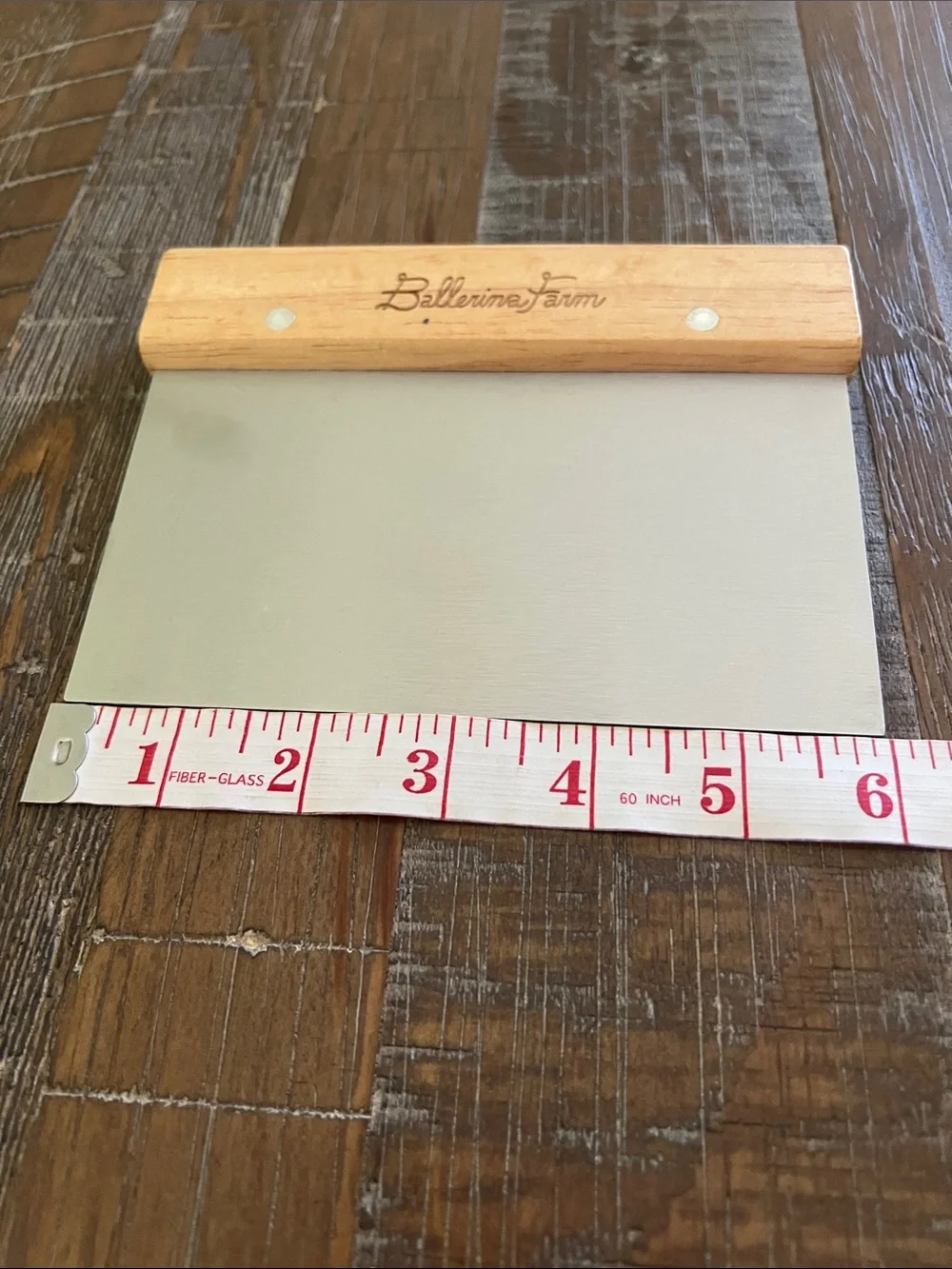 Ballerina Farm branded pastry dough bench scraper features a stainless steel